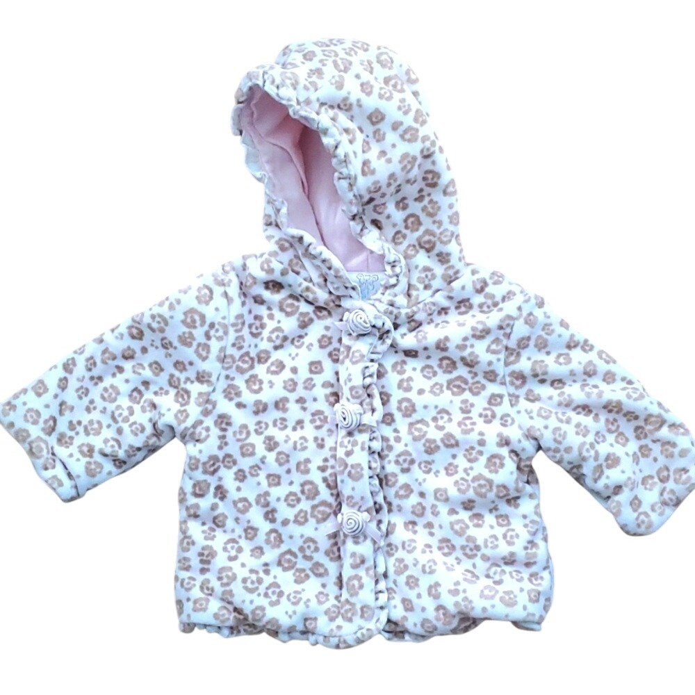 Koala Baby Girls Rosebud Cheetah Plush Coat in Tan 3-6M